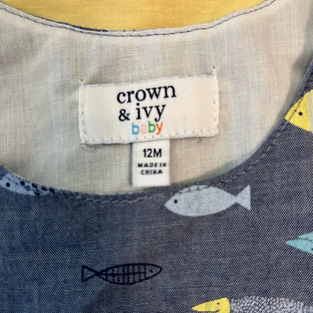 EUC Crown & Ivy Baby Romper, Blue with Fish Print, Baby Sz 12 months - Picture 4 of 13